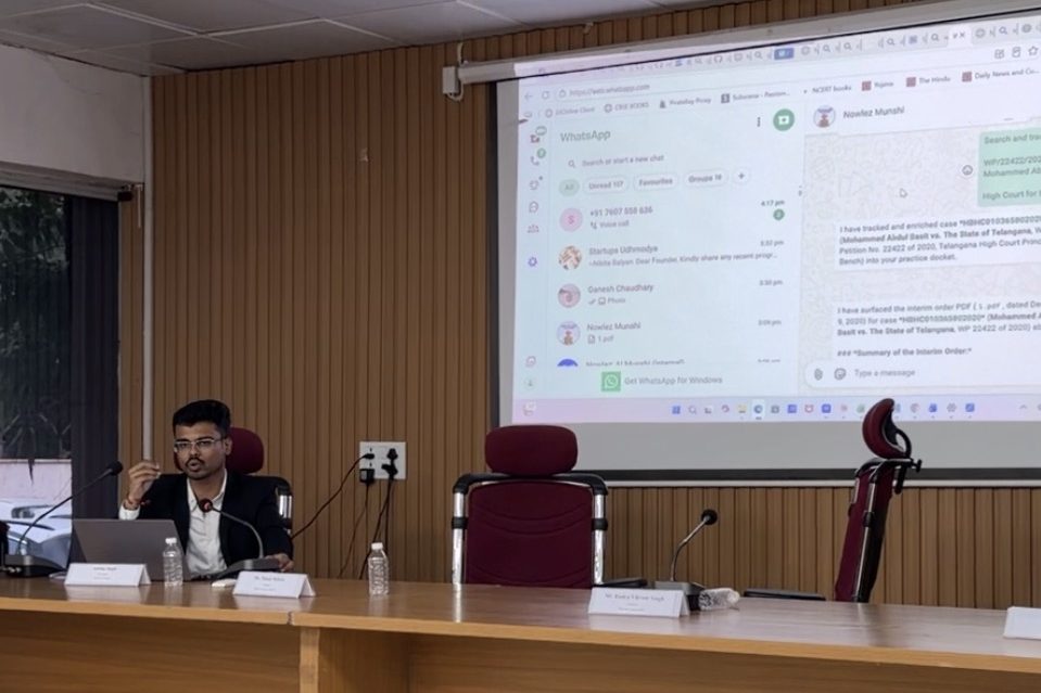 Nowlez AI Munshi tracking a High Court case live on the projector screen